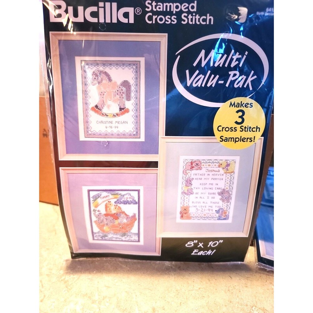 VTG NEW Bucilla Stamped Cross Stitch Birth Record Nursery Cottage Farmhouse